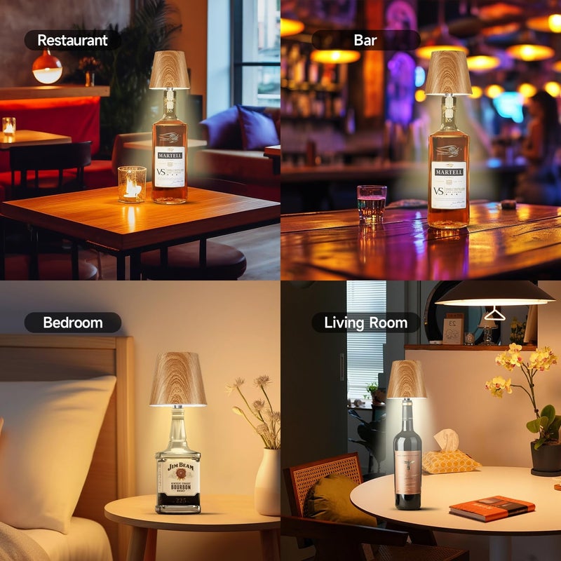 Hoide Store 2025 New Bottle Lamp - LED Bottle Lights for Liquor & Wine Bottles, Cordless Lampshade, Whiskey Bottle Top Light, Bottle Stopper Night Light Kit, Rechargeable 3-Tone Touch-Dimmable - Image 2